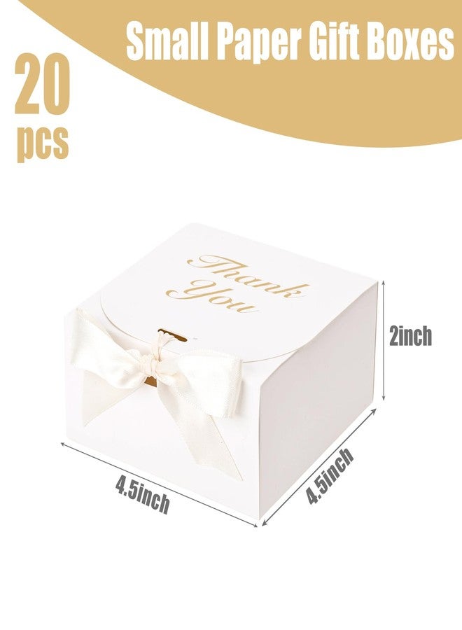 VGOODALL 20PCS Thank You Gift Boxes, 4.5x4.5x1.9Inches Mini Party Favor Boxes White Treat Bags with Bow Ribbon for Wedding Bridal Baby Shower Birthday Party - Image 2